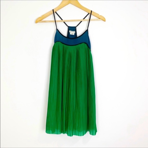 Cooperative Blue and Green Pleated dress with Spaghetti Straps - Picture 2 of 4